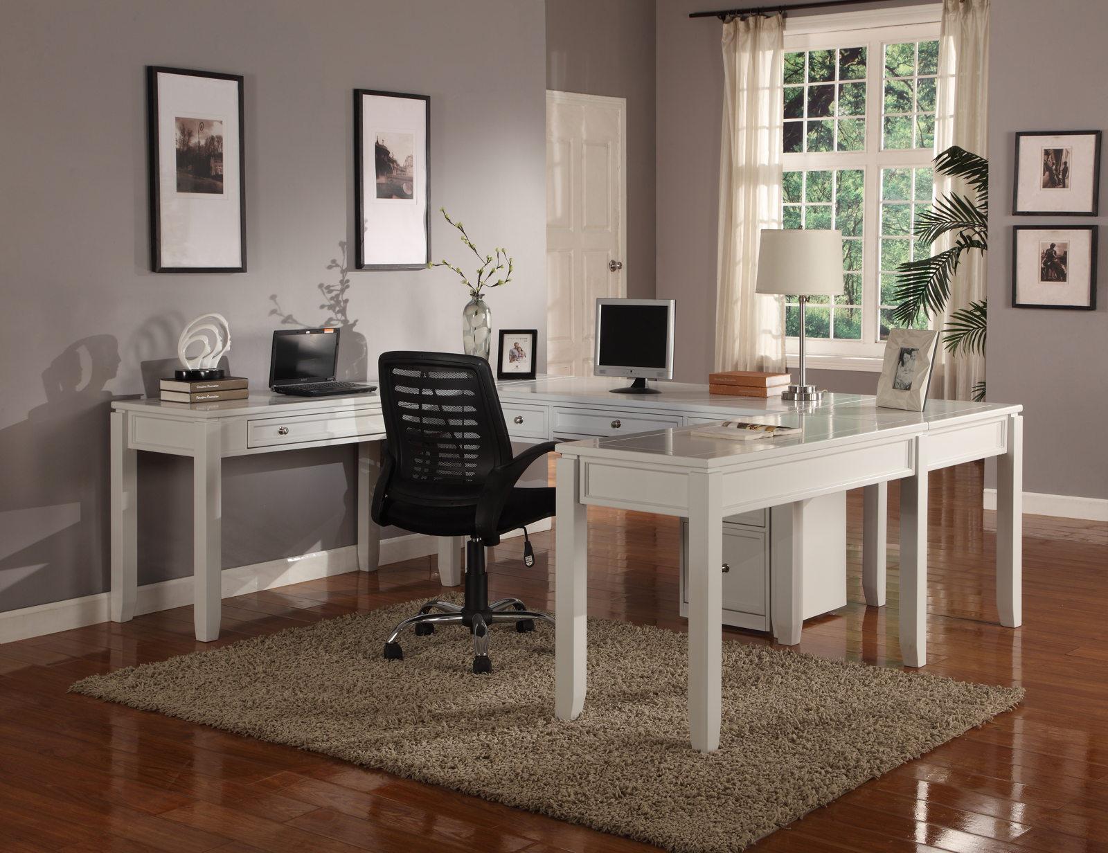 Parker House Boca 6-Piece U-Shaped Modular Desk Office in Cottage White