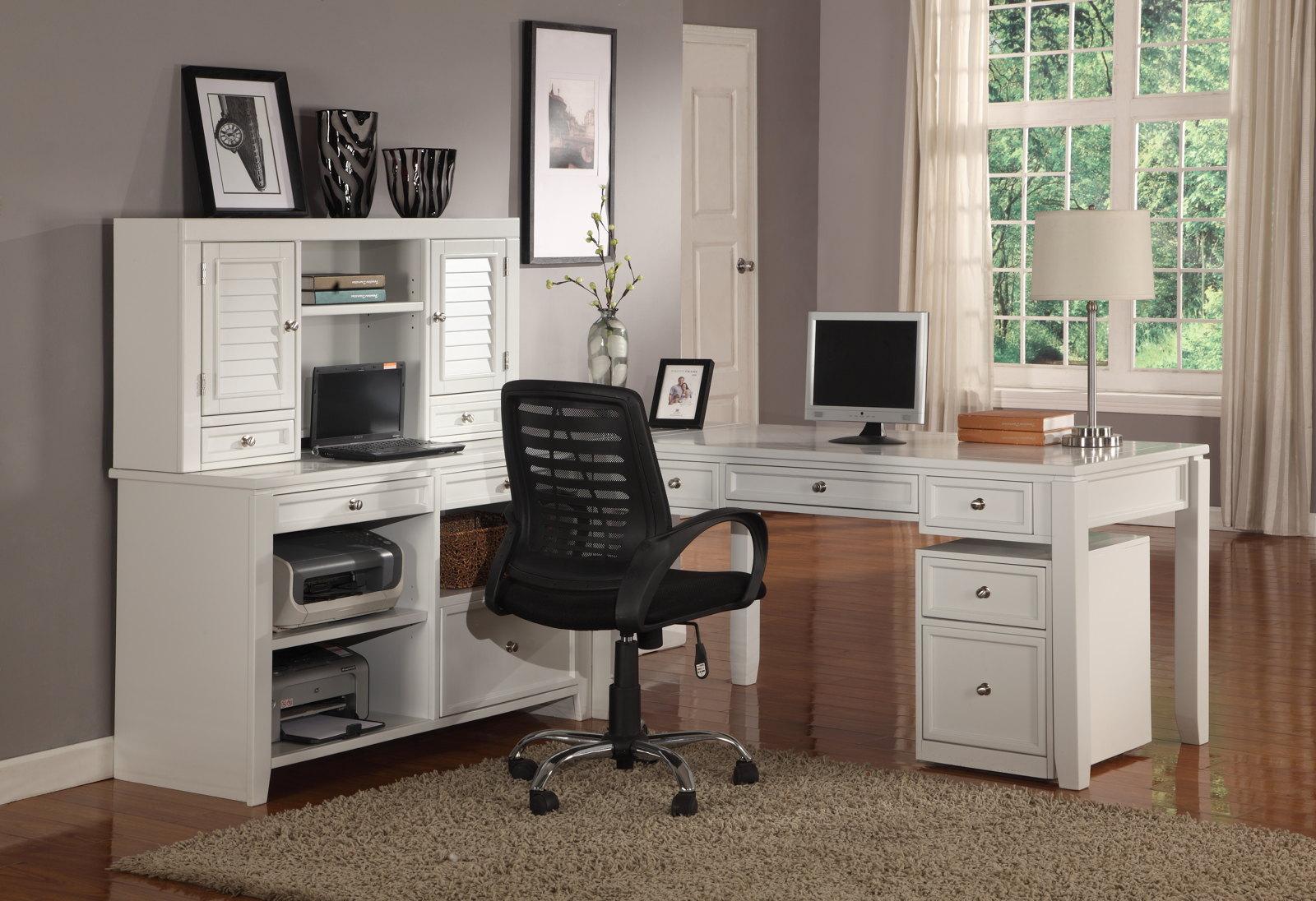 Parker House Boca 5-Piece L-Shaped Modular Office Credenza in Cottage White