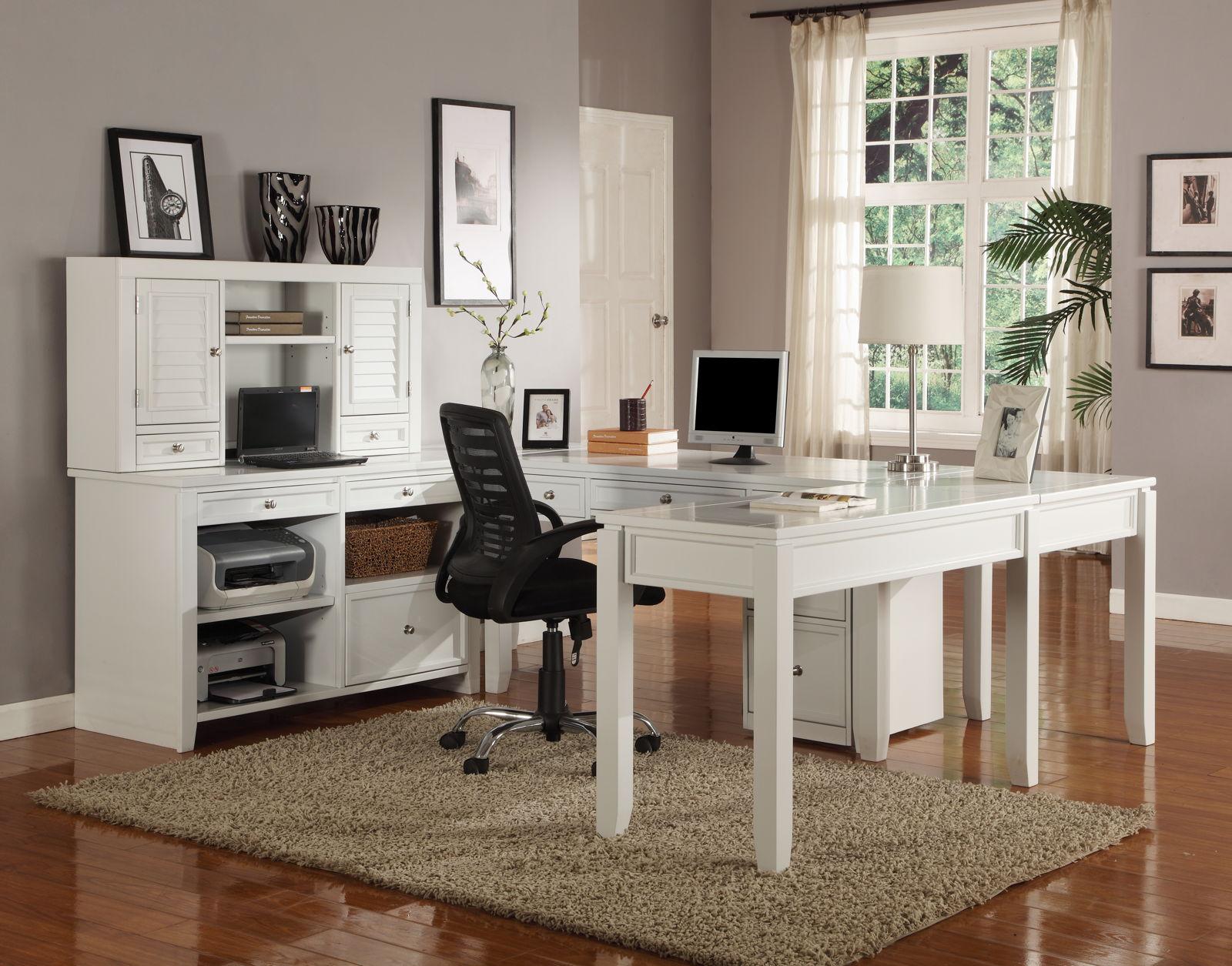 Parker House Boca 7-Piece U-Shaped Modular Office in Cottage White