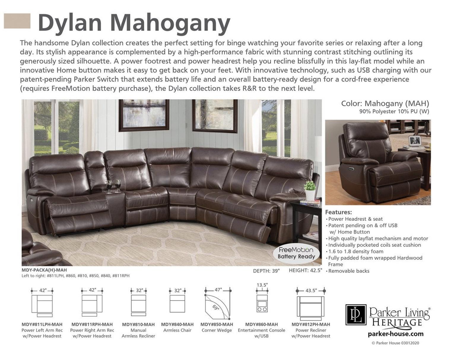 Parker House Dylan Power Right Arm Facing Recliner in Mahogany - Ideal Furniture (Fresno,CA) 