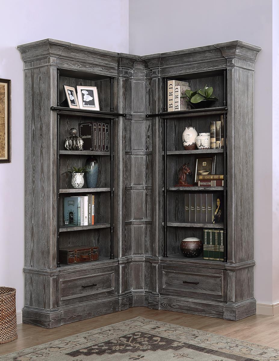 Parker House Gramercy Park 3pc Corner Museum Bookcase in Vintage Burnished Smoke