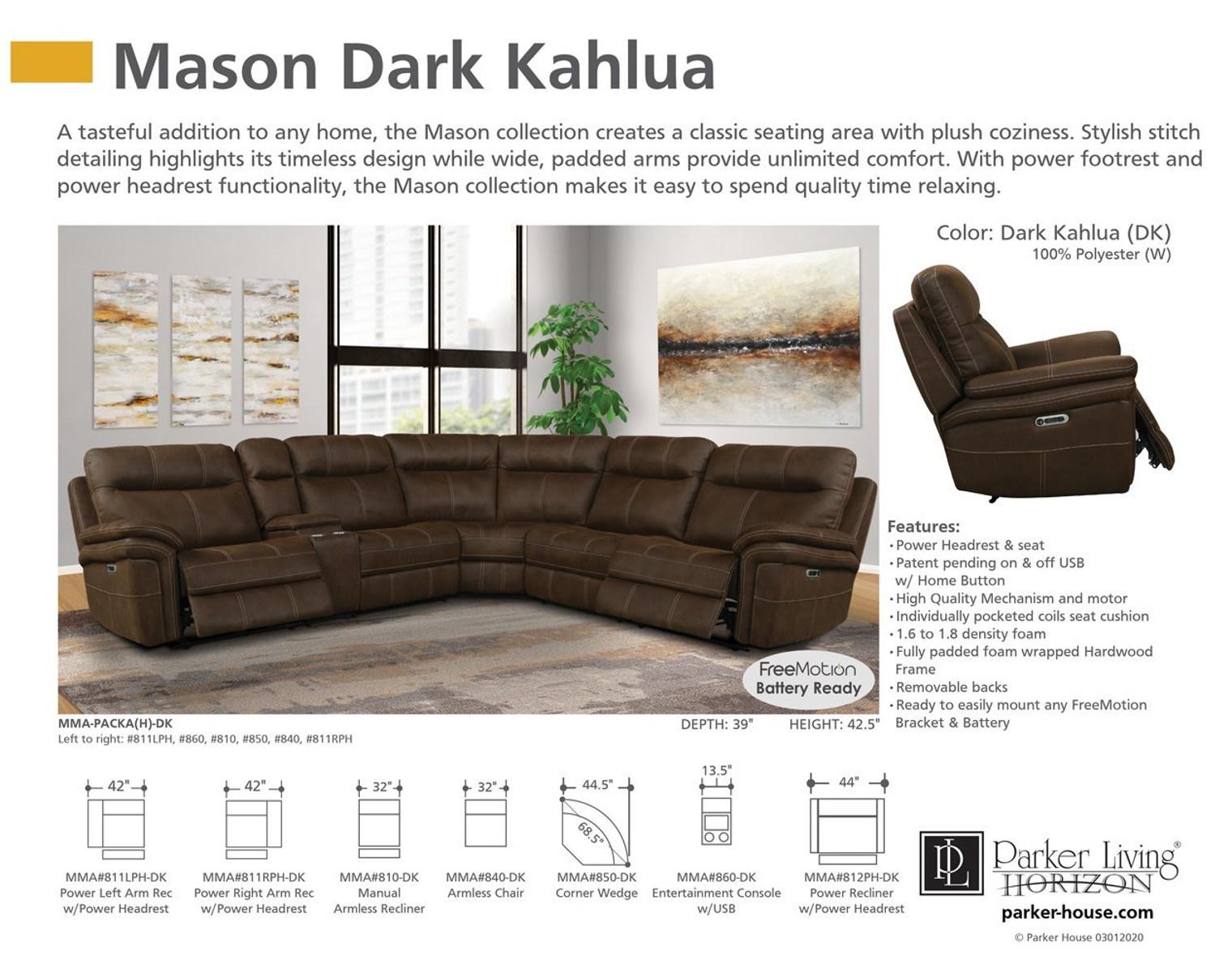 Parker House Mason Power Right Arm Facing Recliner in Dark Kahlua