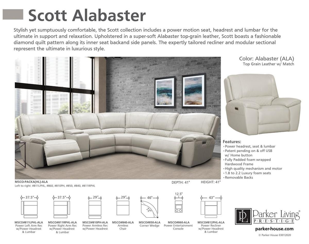 Parker House Scott Power Right Arm Facing Recliner in Alabaster - Ideal Furniture (Fresno,CA) 