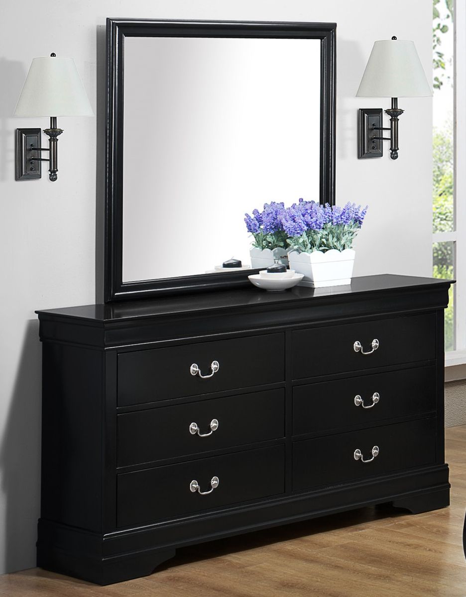 Crown Mark Furniture Louis Philip Dresser Mirror in Black - Ideal Furniture (Fresno,CA) 