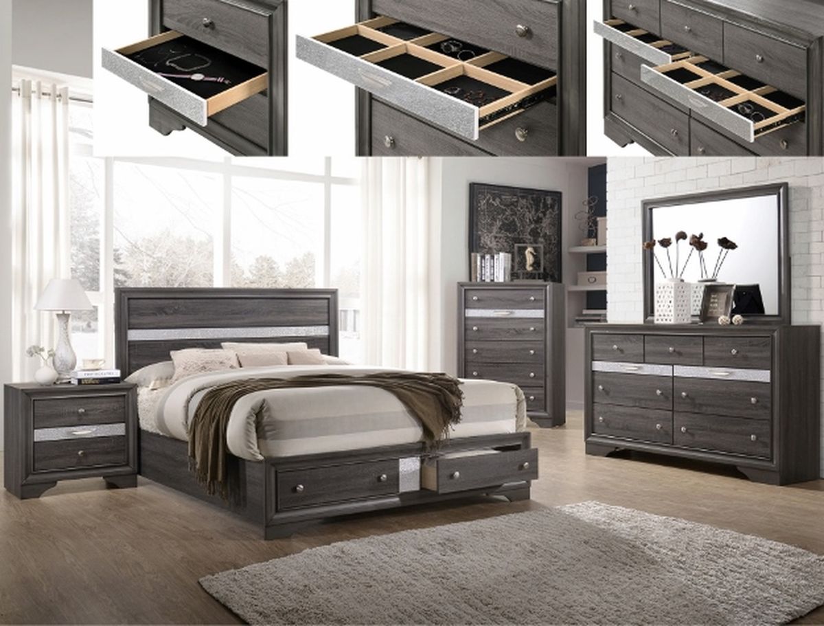 Crown Mark Regata Queen Storage Bed in Grey - Ideal Furniture (Fresno,CA) 