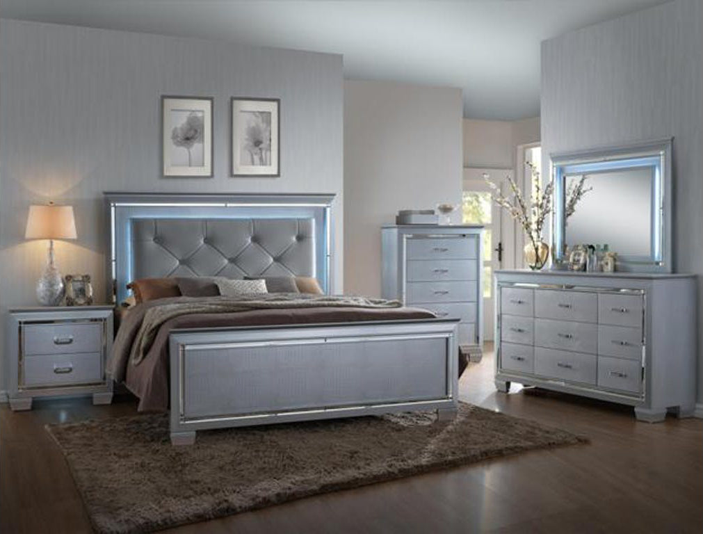 Crown Mark Furniture Lillian Queen Panel Bed in Silver - Ideal Furniture (Fresno,CA) 