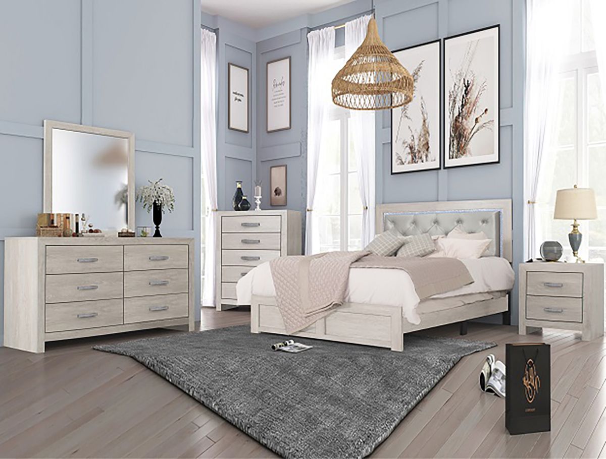 Crown Mark Furniture Jaylen Queen Upholstered Panel Bed in Gray - Ideal Furniture (Fresno,CA) 