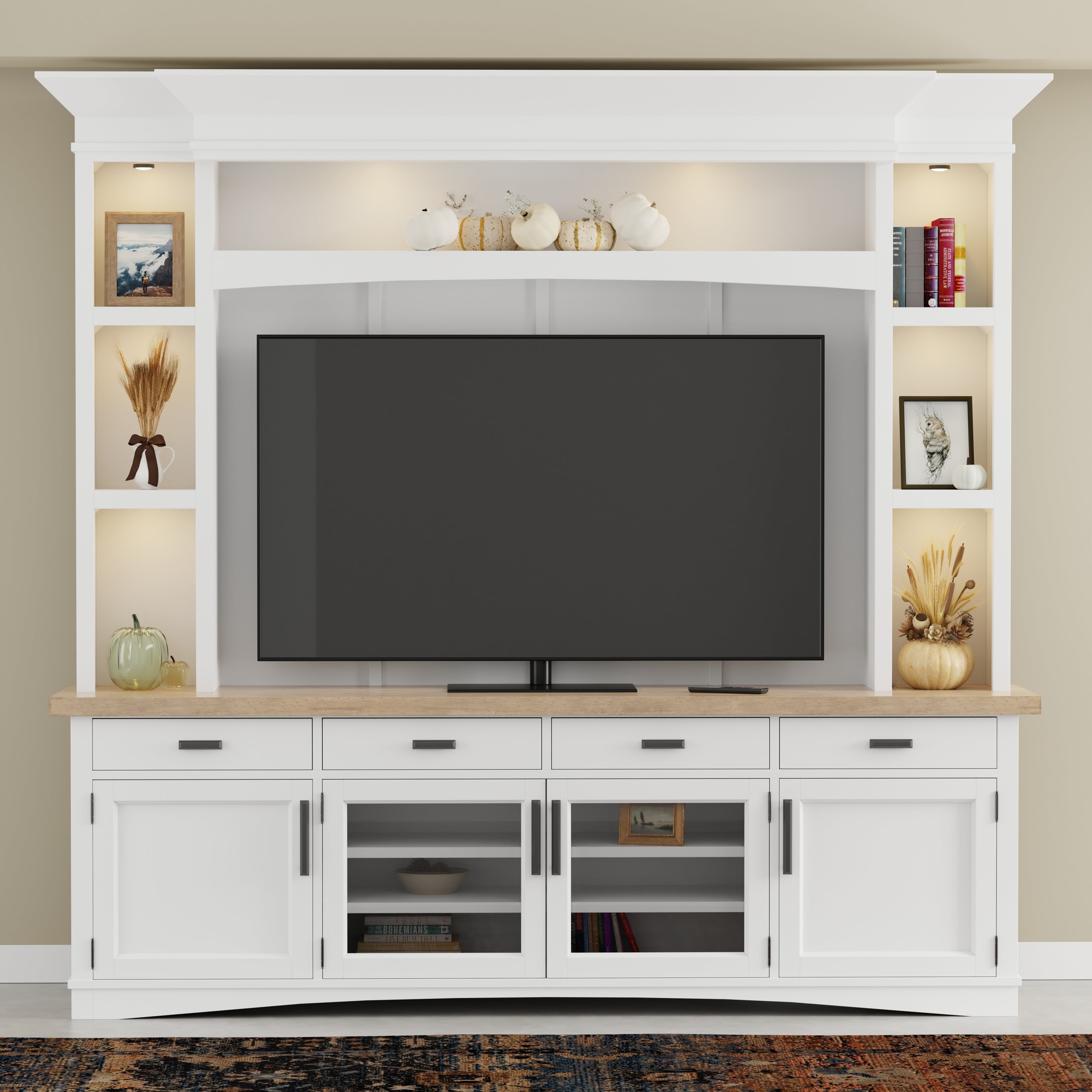 Parker House Americana Modern - Cotton 92 In. TV Console with Hutch Back Panel and LED Lights