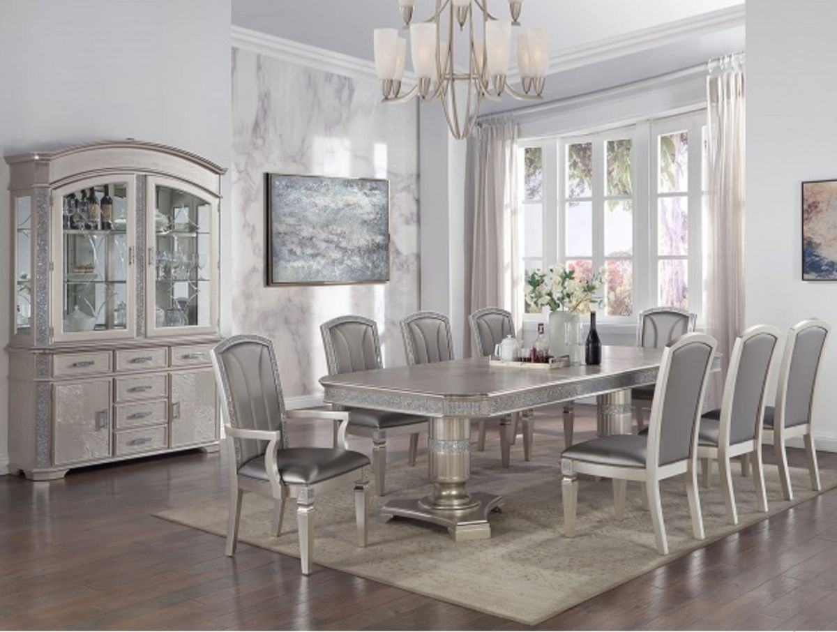 Crown Mark Klina Glam Dining Arm Chair in Light Gray (Set of 2) - Ideal Furniture (Fresno,CA) 