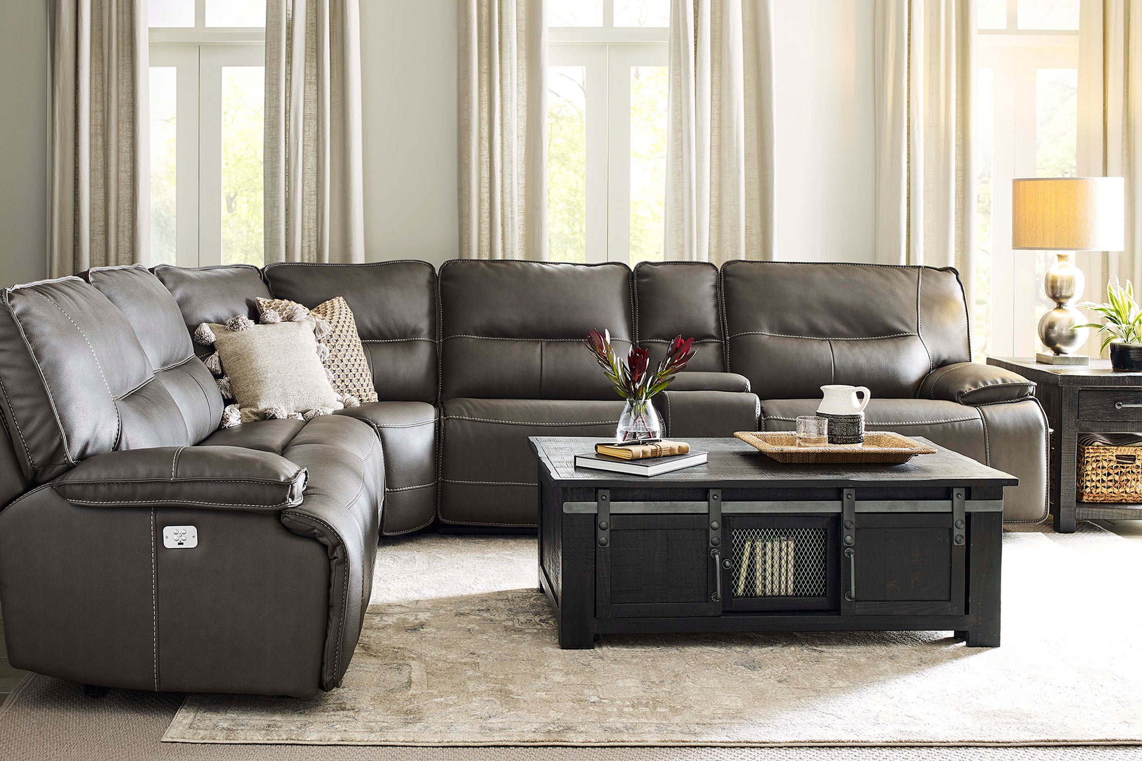 Parker Living Spartacus - Haze 6 Piece Modular Power Reclining Sectional with Power Adjustable Headrests