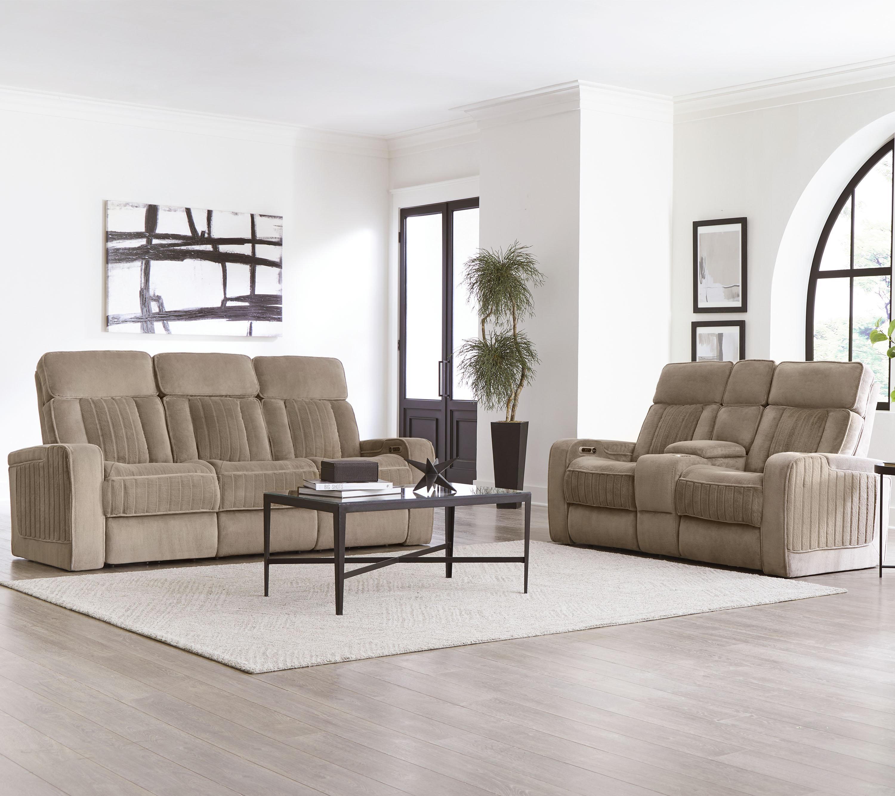 Parker Living Equinox - Mushroom Power Reclining Sofa with Drop Down Table