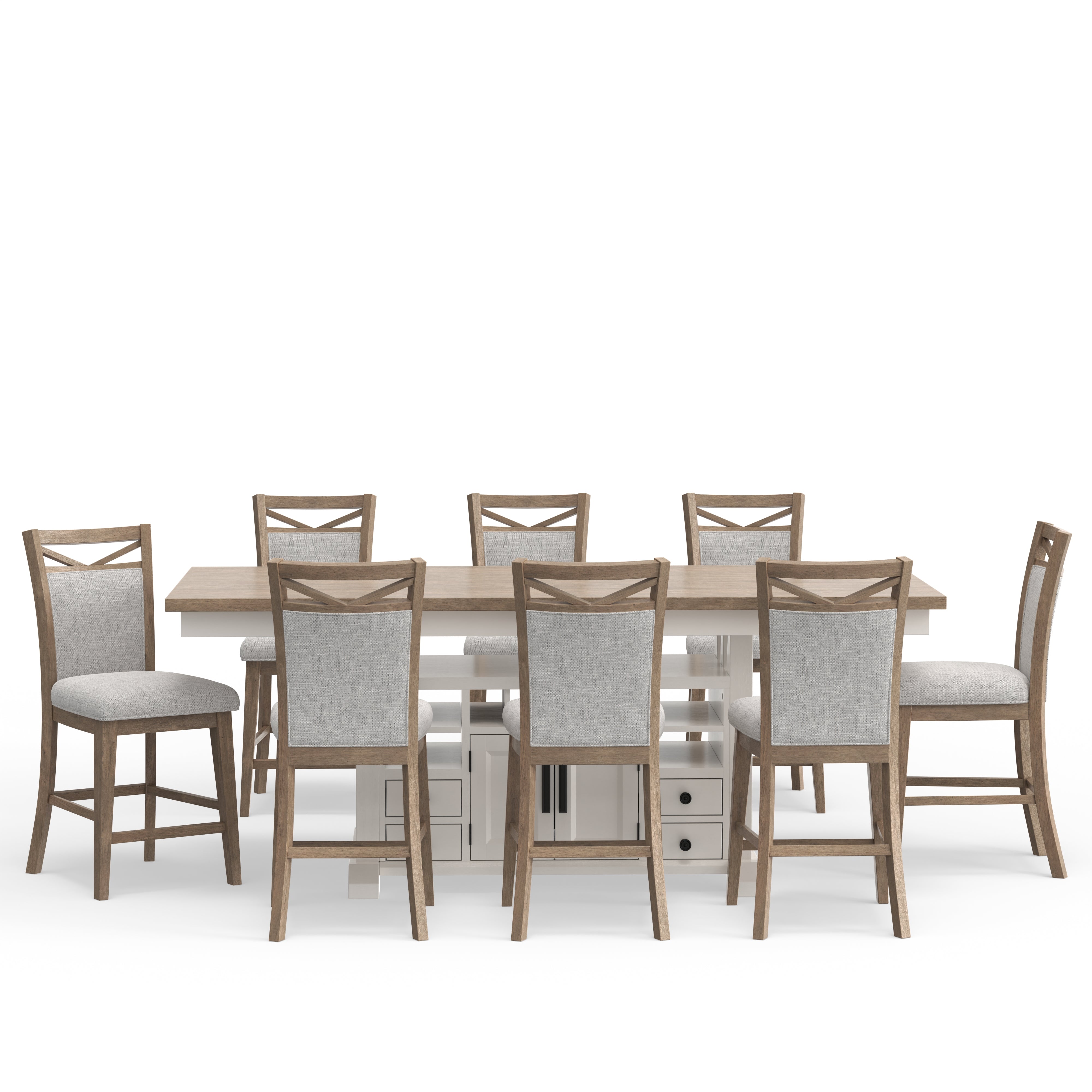 Parker House Americana Modern Dining Island Counter Height Table with 8 upholstered chairs