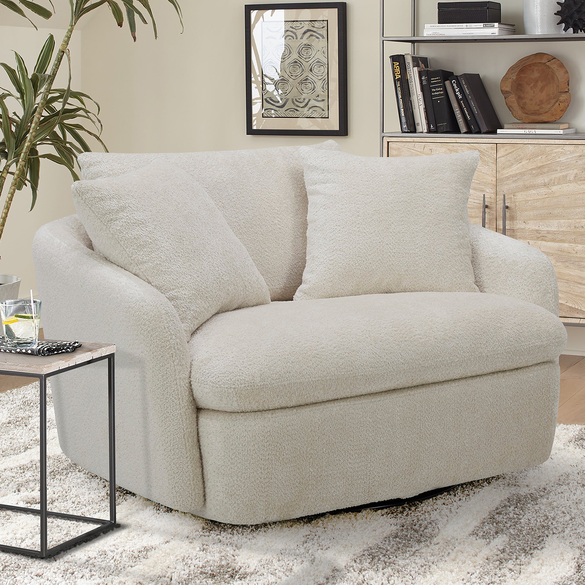 Parker Living Boomer - Utopia Sand Large Swivel Chair with 2 Toss Pillows