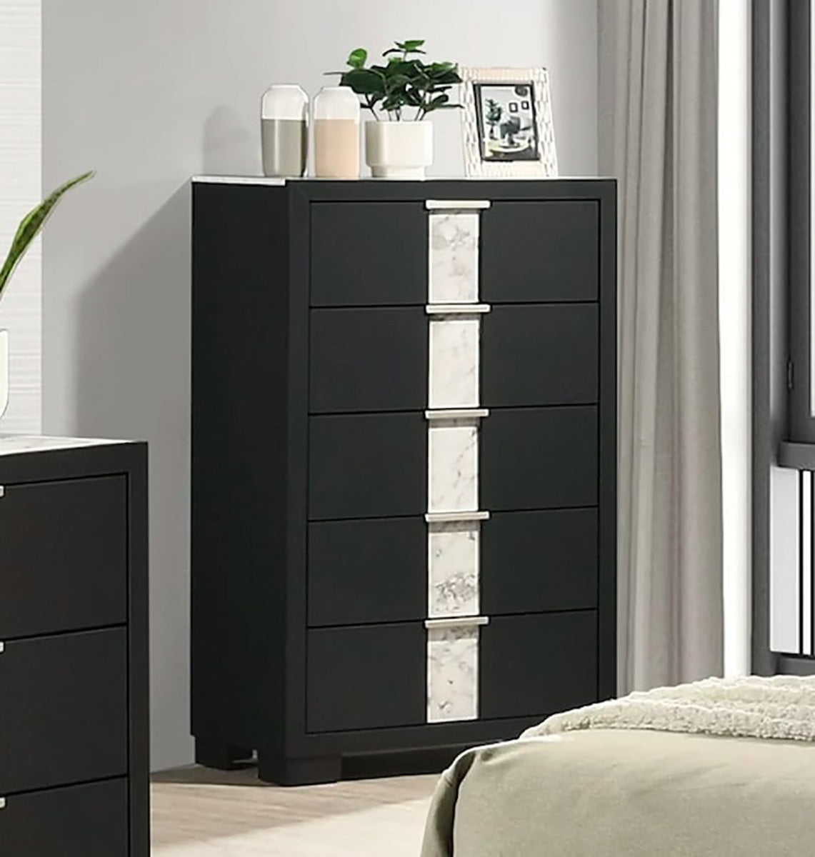 Crown Mark Furniture Rangley 5 Drawer Chest in Black - Ideal Furniture (Fresno,CA) 