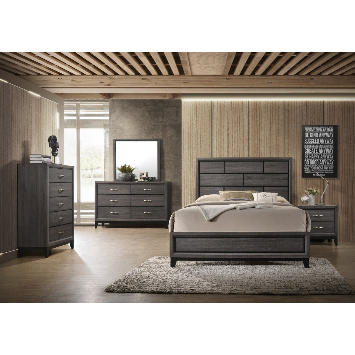 Crown Mark Akerson Queen Panel Bed in Grey - Ideal Furniture (Fresno,CA) 