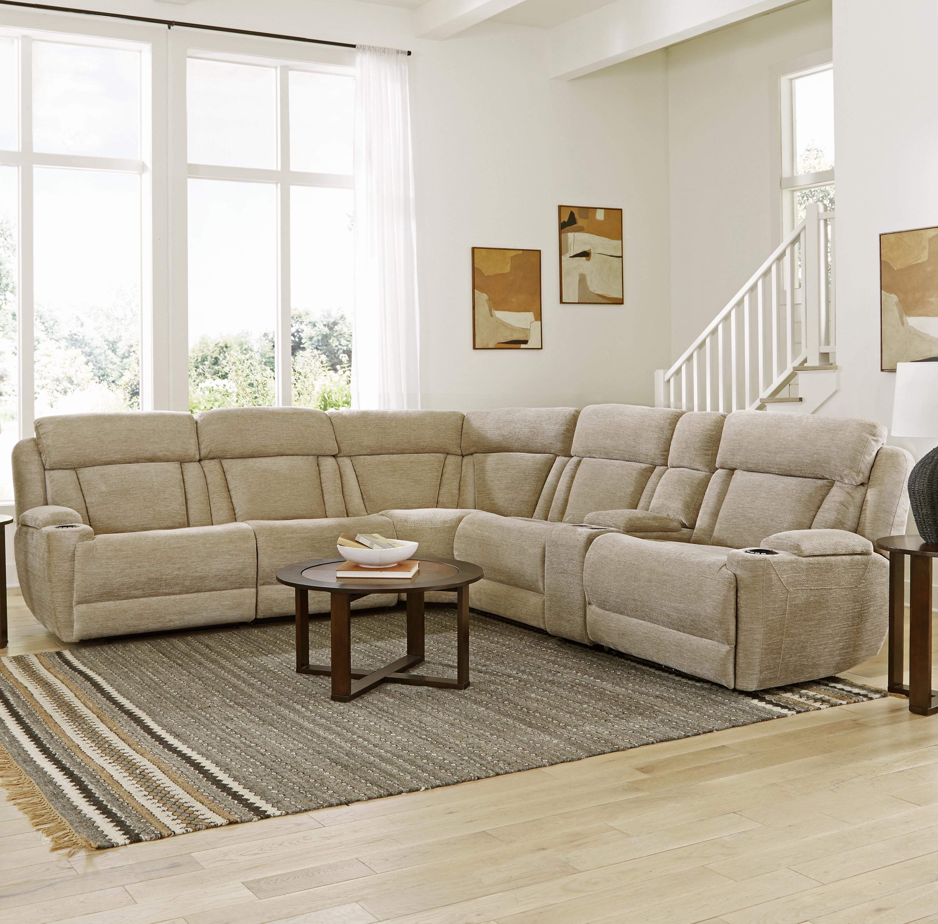 Parker Living Dalton - Lucky Fawn 6 Piece Modular Power Reclining Sectional with Power Adjustable Headrests