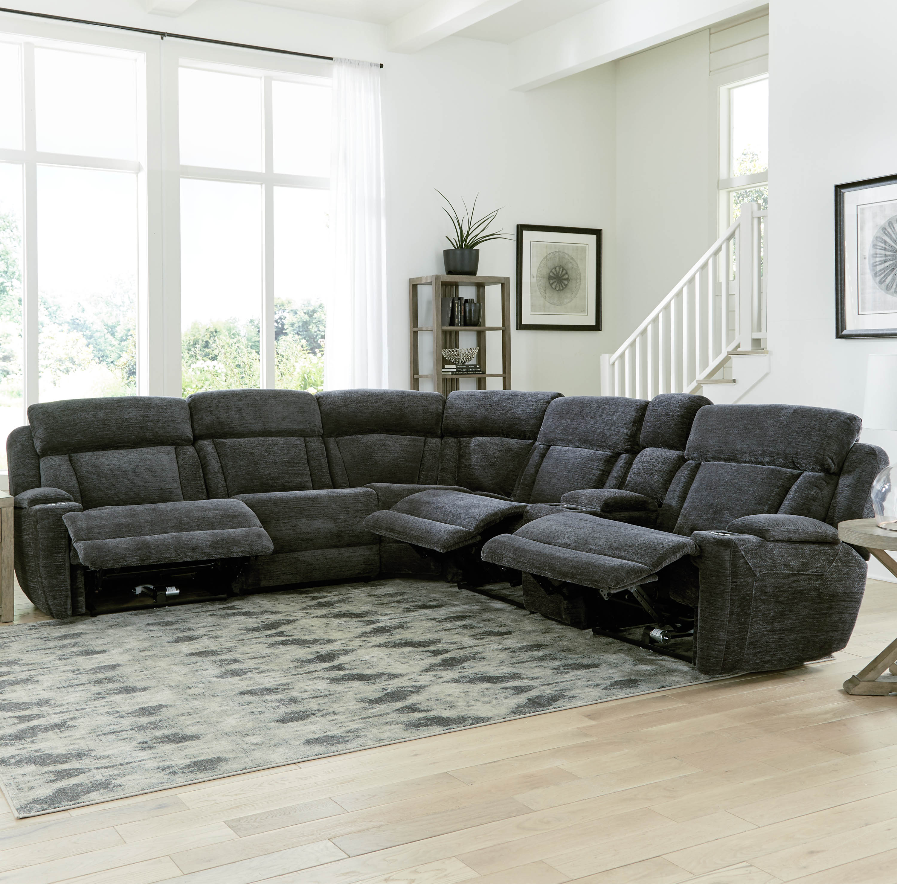 Parker Living Dalton - Lucky Charcoal 6 Piece Modular Power Reclining Sectional with Power Adjustable Headrests