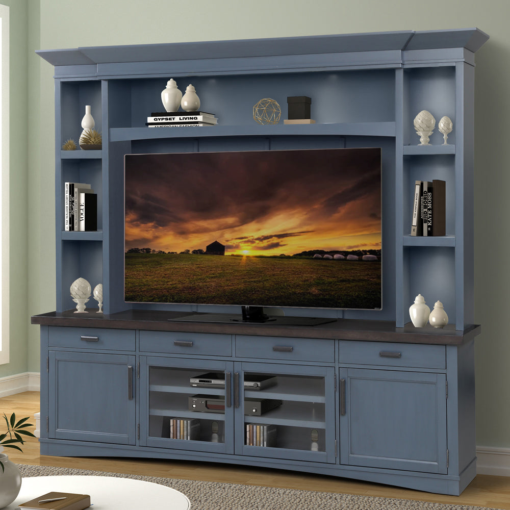Parker House Americana Modern - Denim 92 In. TV Console with Hutch Back Panel and LED Lights