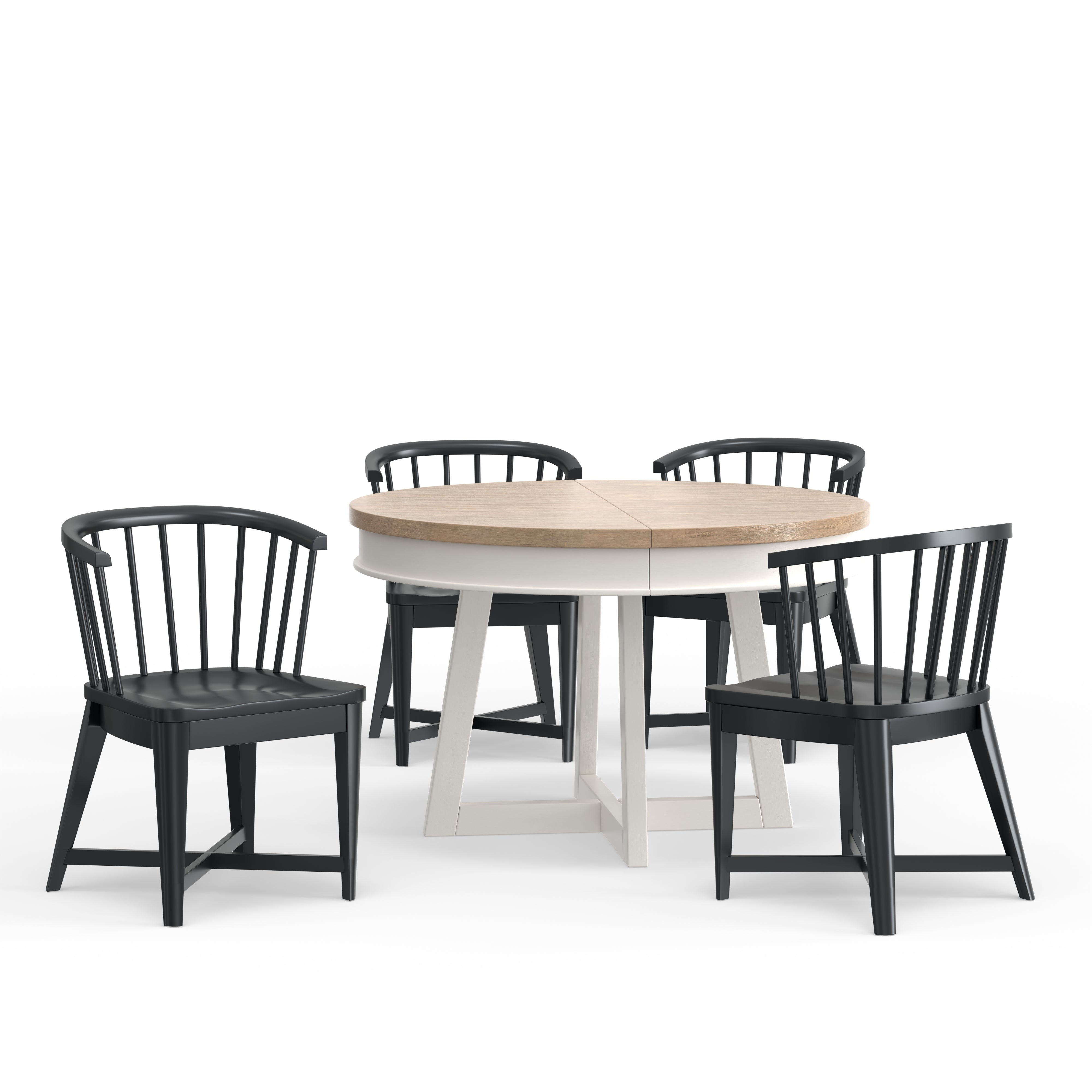 Parker House Americana Modern Dining 48-66" Round Dining Table and 4 Black Barrel Chairs