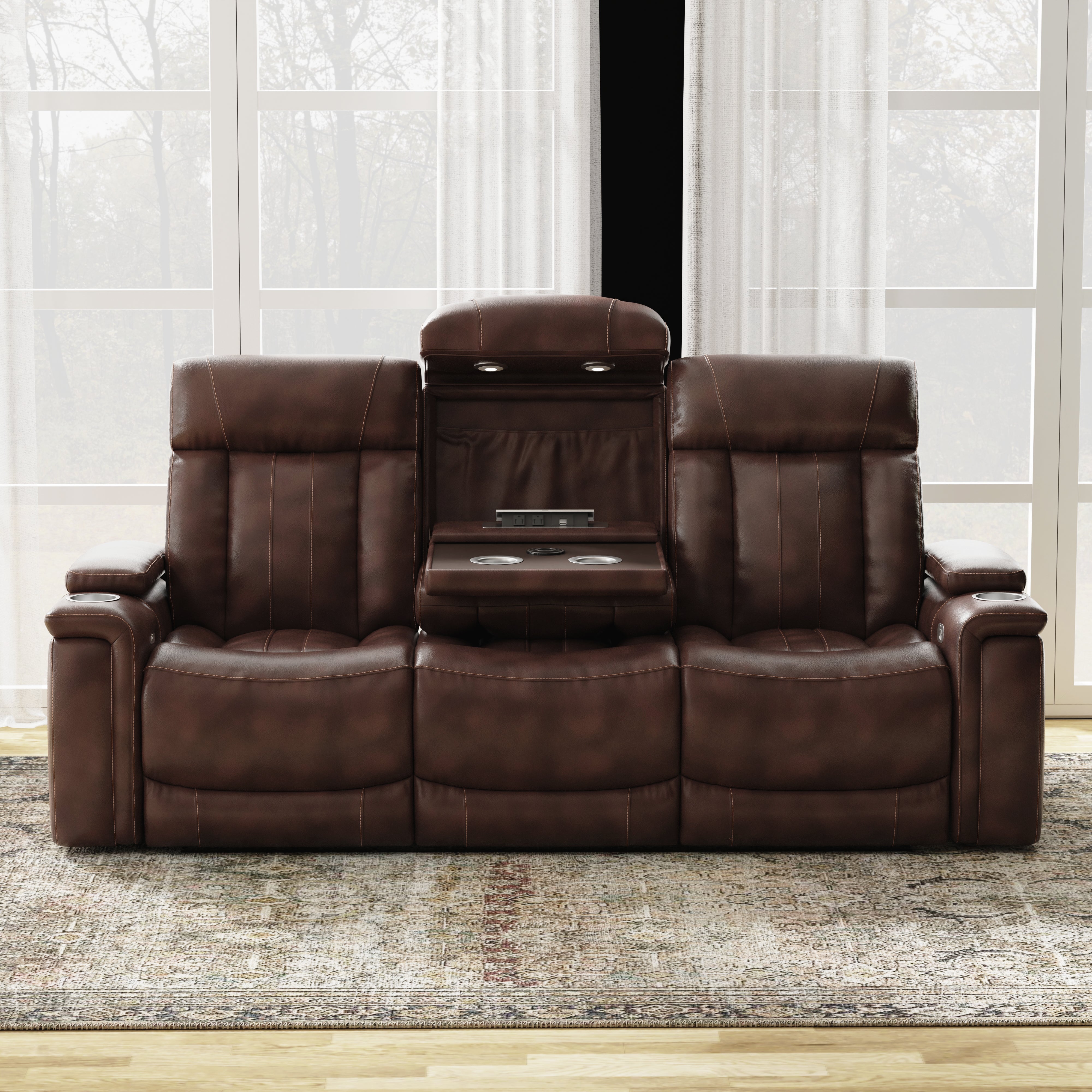 Parker Living Royce - Fantom Brown Power Reclining Sofa with Drop Down Console