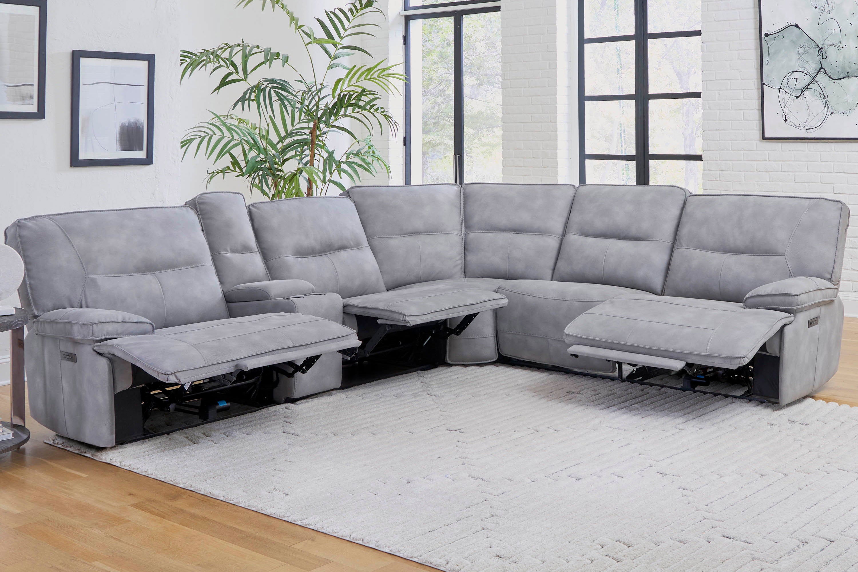 Parker Living Gladiator - Sky 6 Piece Modular Power Reclining Sectional with Power Adjustable Headrests