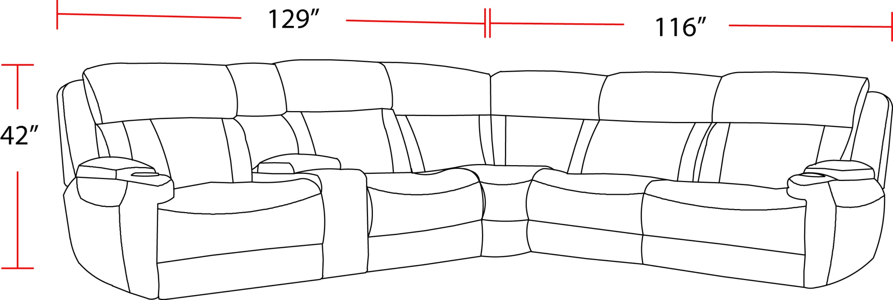 Parker Living Dalton - Lucky Charcoal 6 Piece Modular Power Reclining Sectional with Power Adjustable Headrests