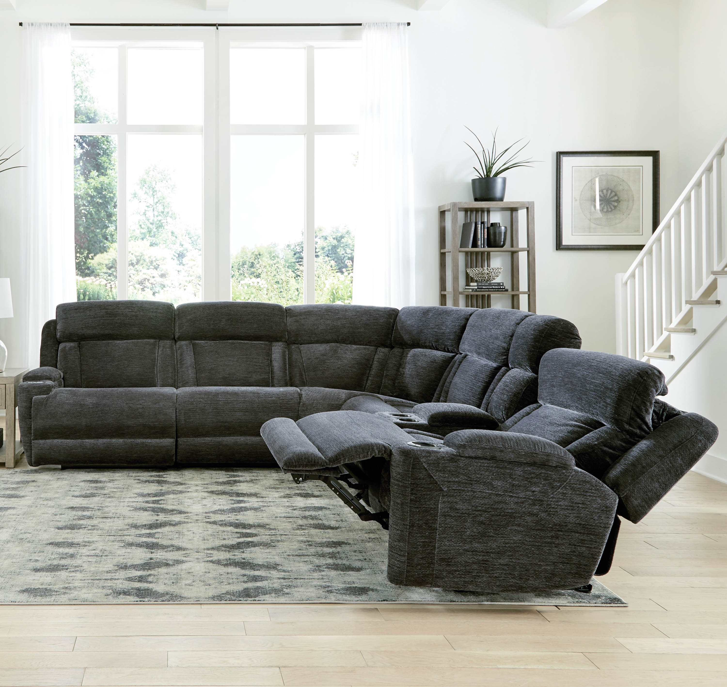 Parker Living Dalton - Lucky Charcoal 6 Piece Modular Power Reclining Sectional with Power Adjustable Headrests