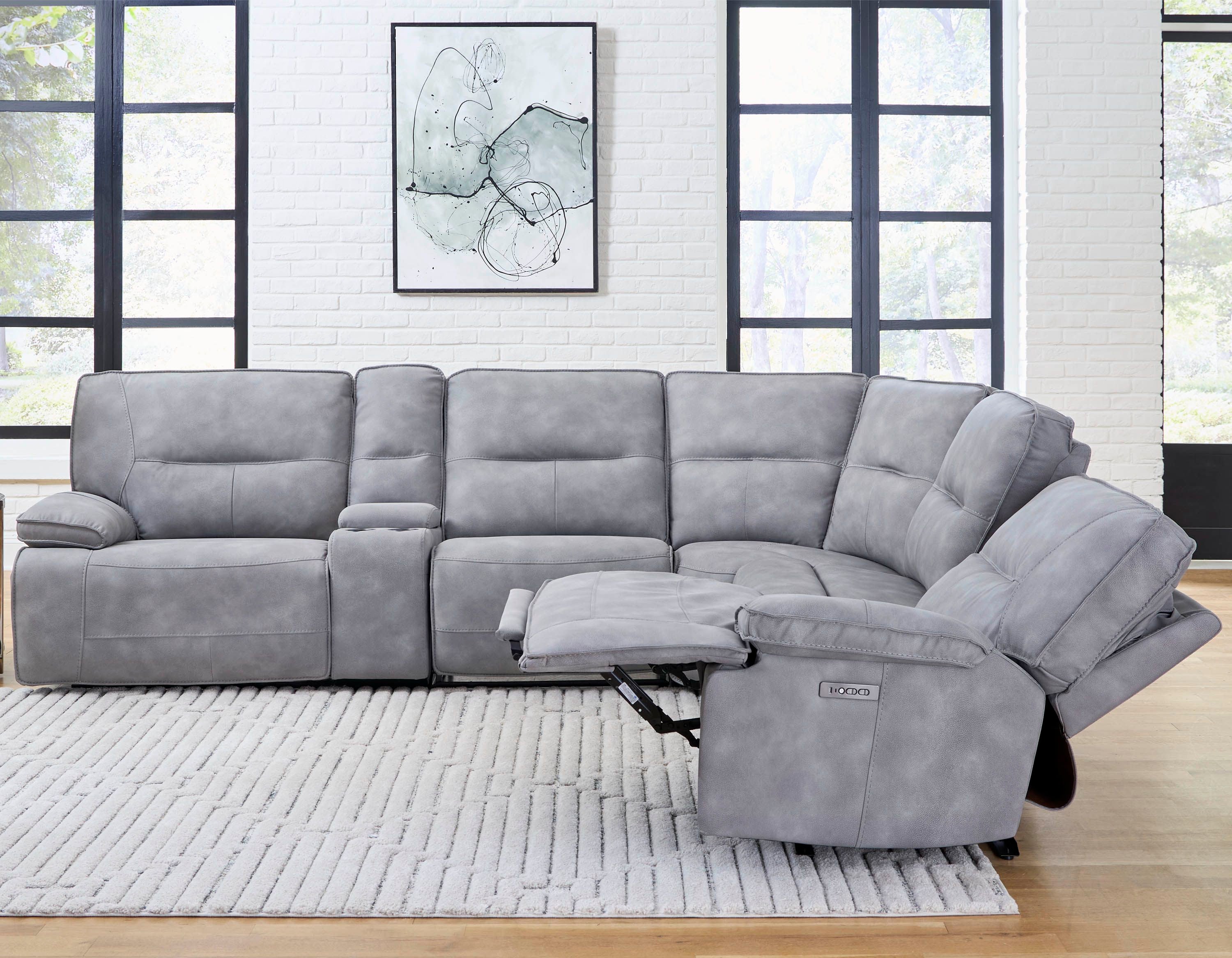 Parker Living Gladiator - Sky 6 Piece Modular Power Reclining Sectional with Power Adjustable Headrests