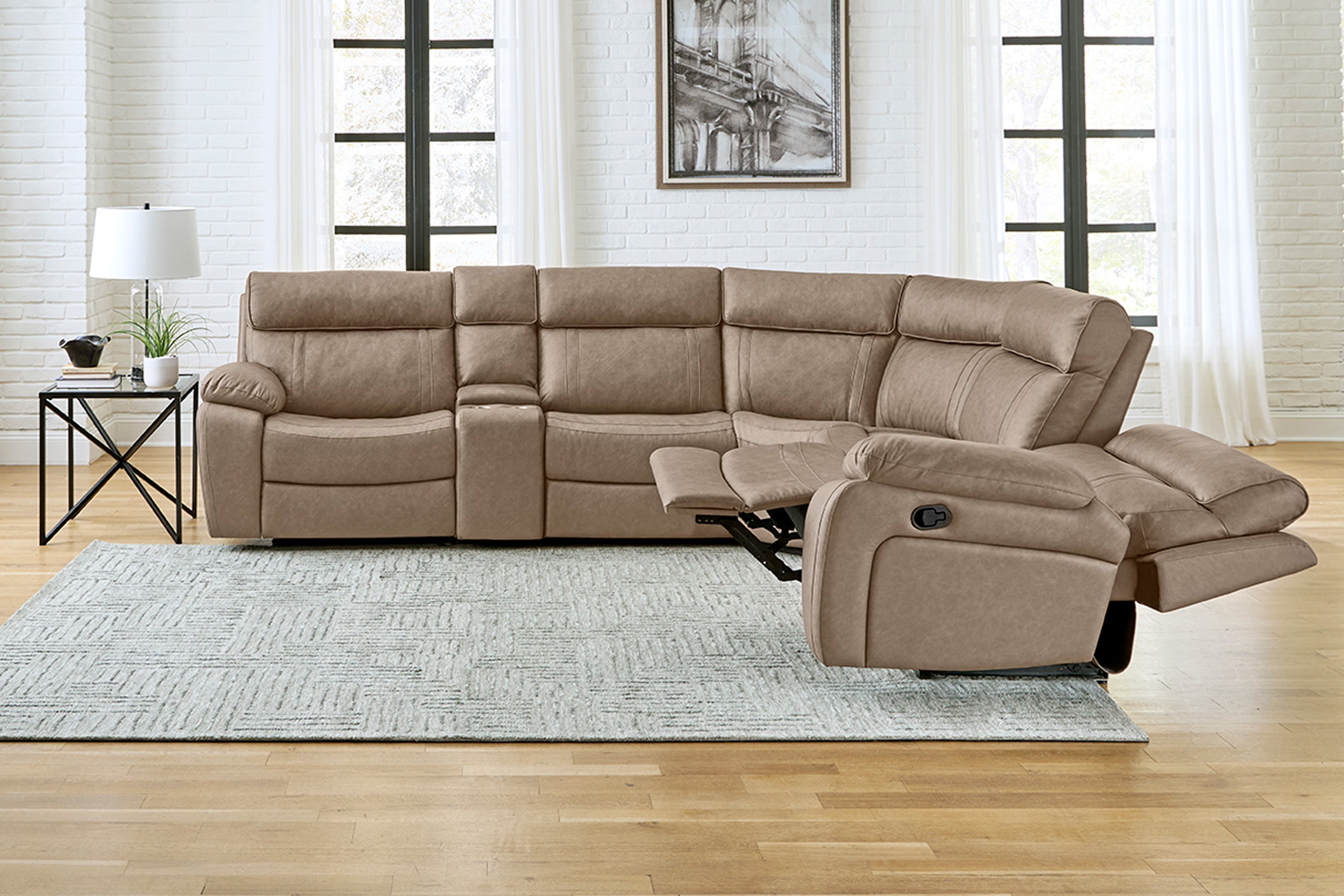 Parker Living Theon - Stokes Toffee 6 Piece Modular Manual Reclining Sectional and Entertainment Console