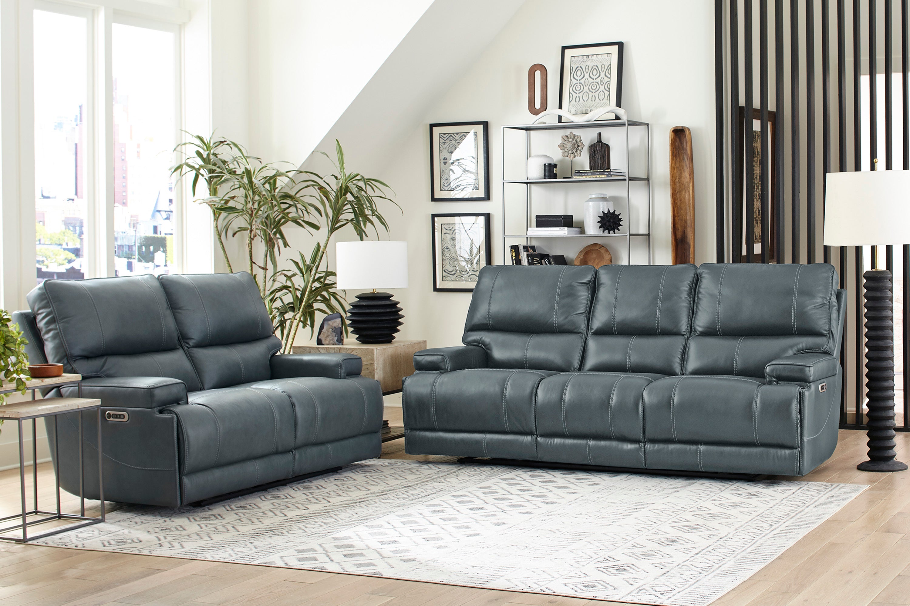 Parker Living Whitman - Verona Azure - Powered By Freemotion Power Reclining Sofa Loveseat and Recliner
