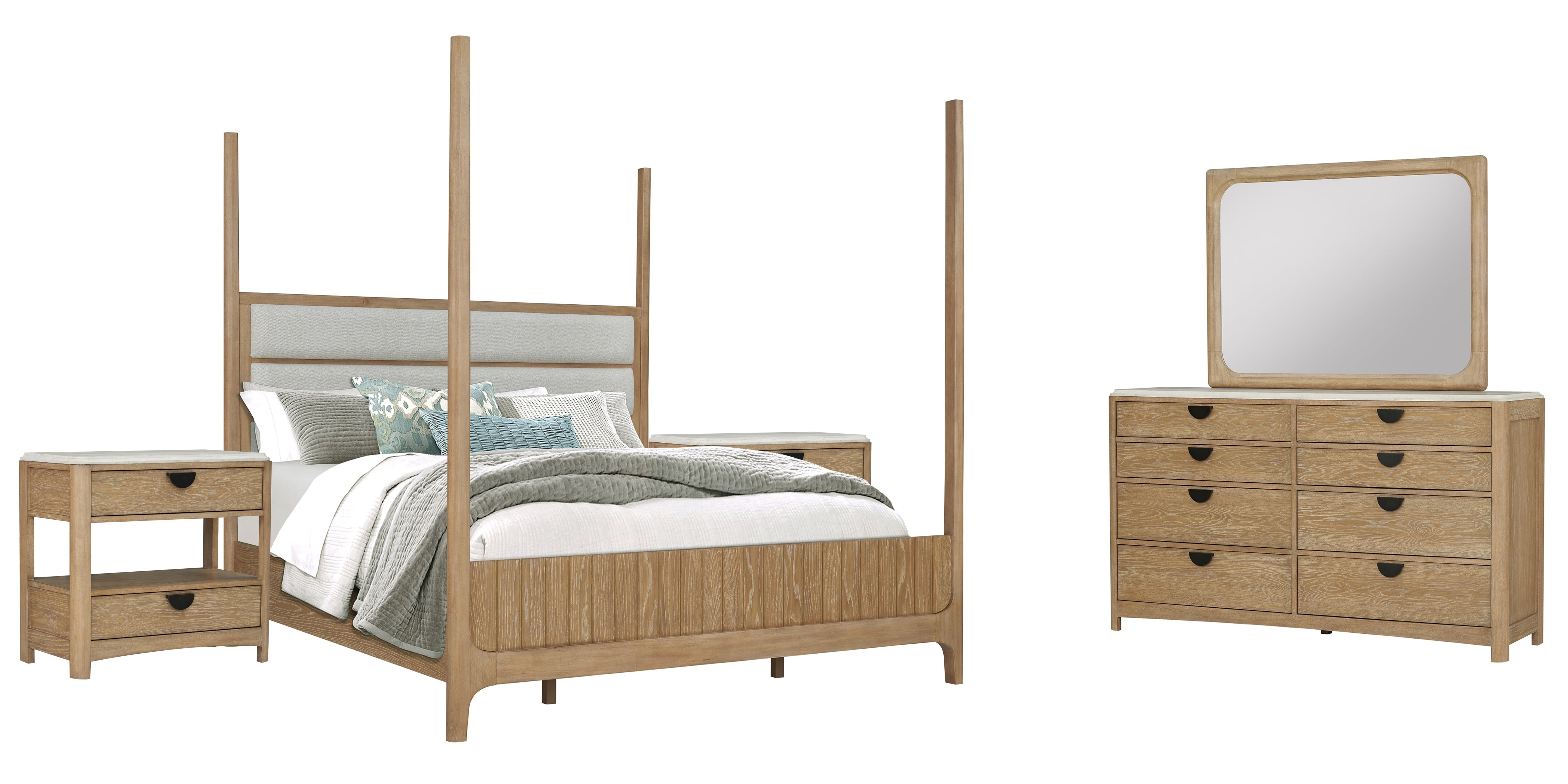 Parker House Escape - Bedroom Queen Poster Bed 2 Nightstands and Dresser with Mirror